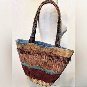 Vtg.Handwoven beaded fringe Large Southwestern  Boho Market bag.OOAK